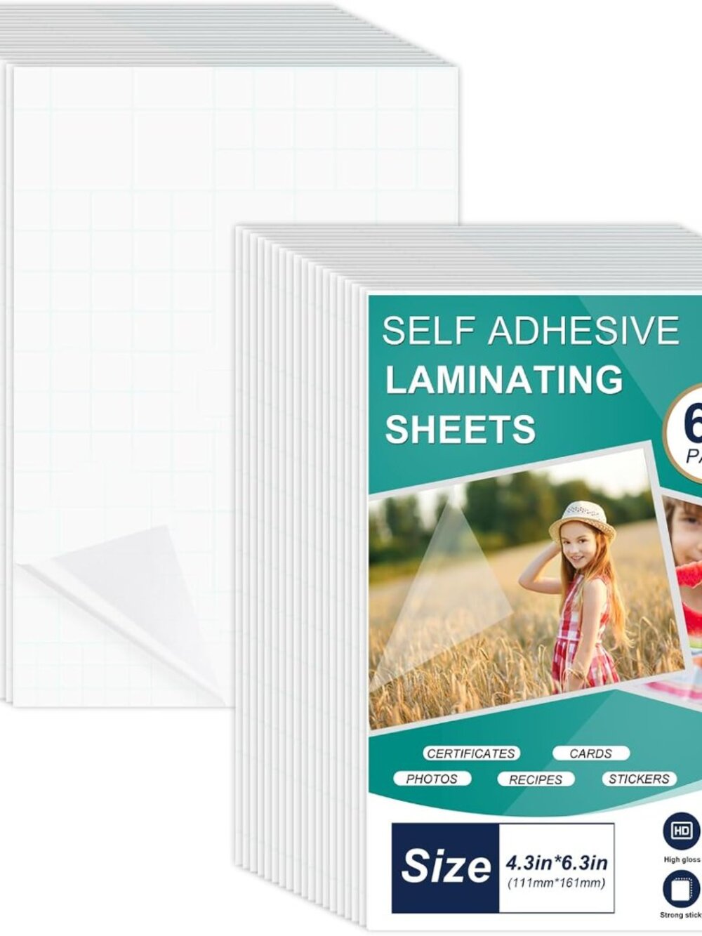 64 Sheets Self Seal Laminating Pouches 4x6, Self Adhesive Laminating Sheets, Cle
